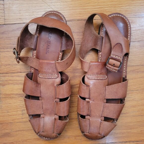 Cole Haan Leather Fisherman Sandals Brown 11B Comfort Brazil Vintage Greek Jesus - Picture 1 of 8